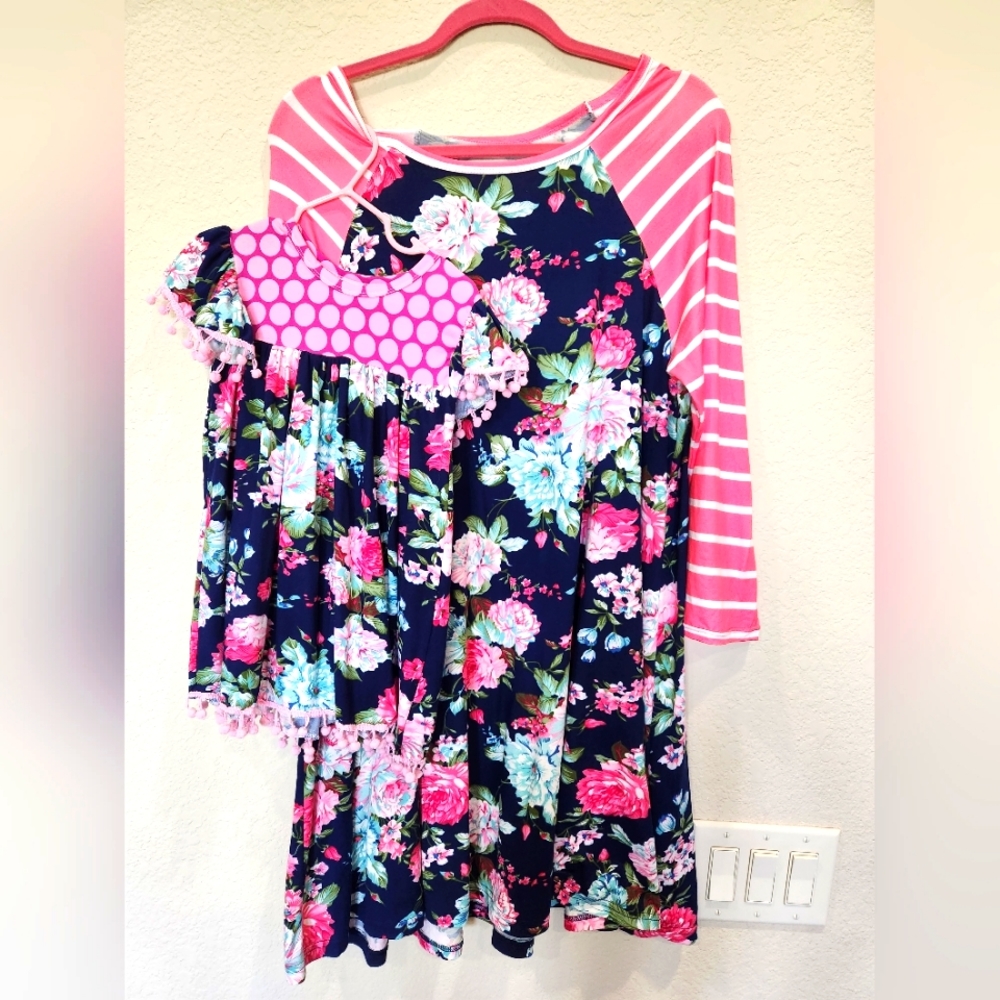 Mommy and Me Pink Flower Dresses Women's Size Large, Toddler Size M (3-4t)